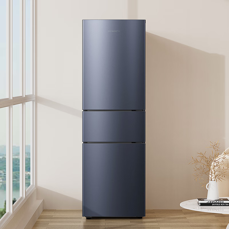 创维无界门体外观三门三温区耐磨端盖拉丝面罩抽屉冰箱BCD-221WTYC_星耀灰