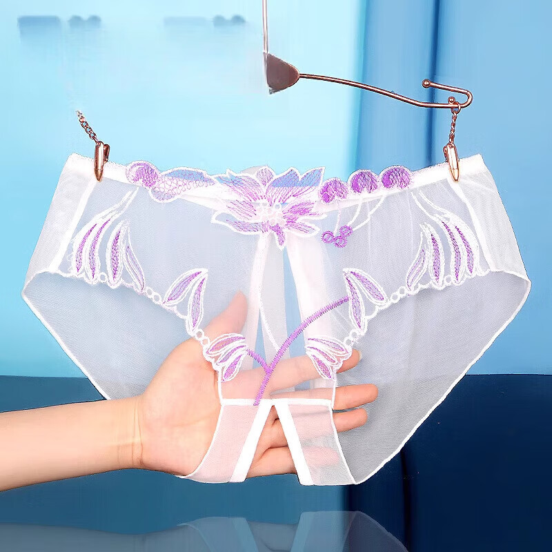通用开裆内内蕾丝新款大码提臀性感内裤女生刺绣蕾丝镂空开裆透视火 838紫色 XL