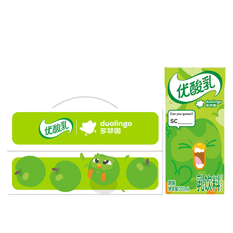 伊利优酸乳原味200ml*12盒/箱 牛奶饮品 多邻国限定包装
