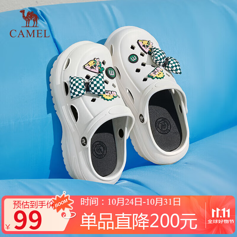 骆驼（CAMEL）洞洞鞋女时髦DIY原创鞋花松糕厚底凉拖鞋 L24M071642 白色 36/37 