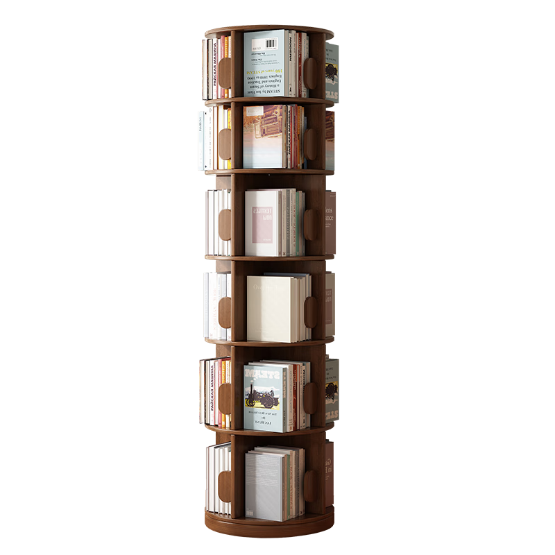 顾家家居全实木旋转书架360度书柜多层收纳家用书房靠墙可移动落地置物架 泰国进口橡胶木|胡桃色-隐藏滚轮186*45 【送货上门包安装】