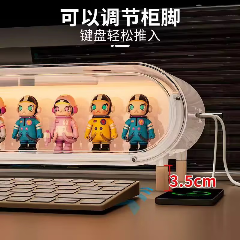 蔻丝(ColesHome)电脑增高支架盲盒收纳盒办公室无线充电台式多功能改造置物架 【带灯款】52长-灯光展示+加高木脚