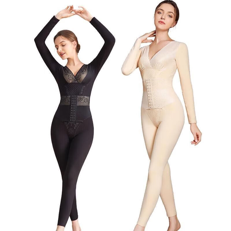 维多利亚的格调冬新款保暖塑身衣加绒加厚德绒发热无痕保暖内衣塑身衣女束腰收腹 长长裤6690黑色连体后脱(薄款北极货 XL 建议 115-130斤