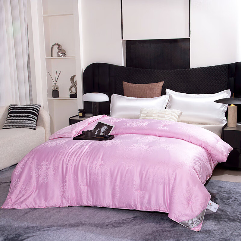 恒源祥蚕丝被100桑蚕丝春秋被子母被二合一加厚冬被8斤双人空调被芯10斤 富贵花-玛瑙粉 220X240子母被【4斤夏被】+【8斤冬被】拉链款