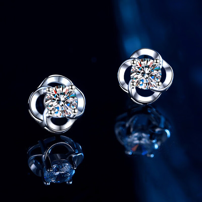 福宁璐D色莫桑石耳钉女s925纯银耳饰品学生闺蜜情人节生日礼物送女友 【代写贺卡】莫桑石耳钉 925银