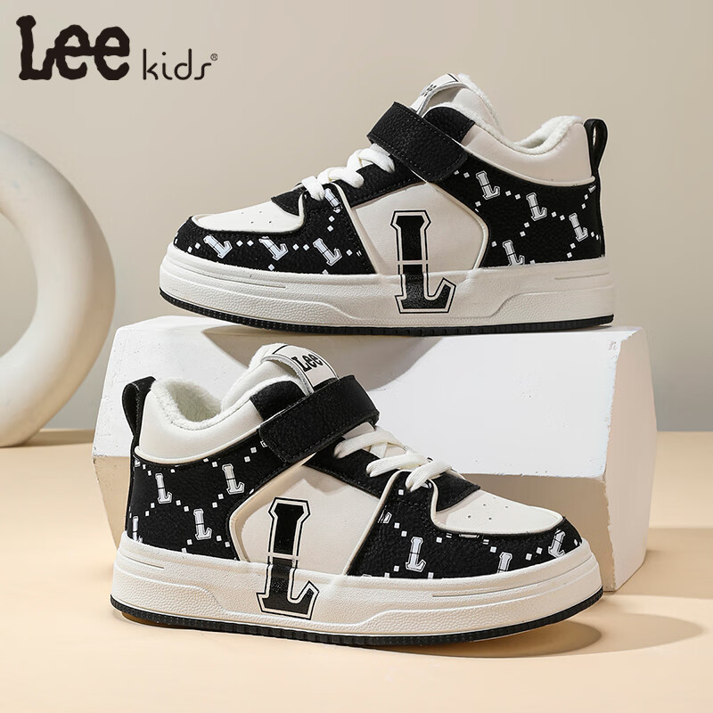 LEE KIDS童鞋2025秋冬季新款加绒儿童板鞋男中大童轻便休闲鞋运动鞋女童鞋 米黑【加绒】 33 【内长21.5cm适合脚长20.5-21.0cm】