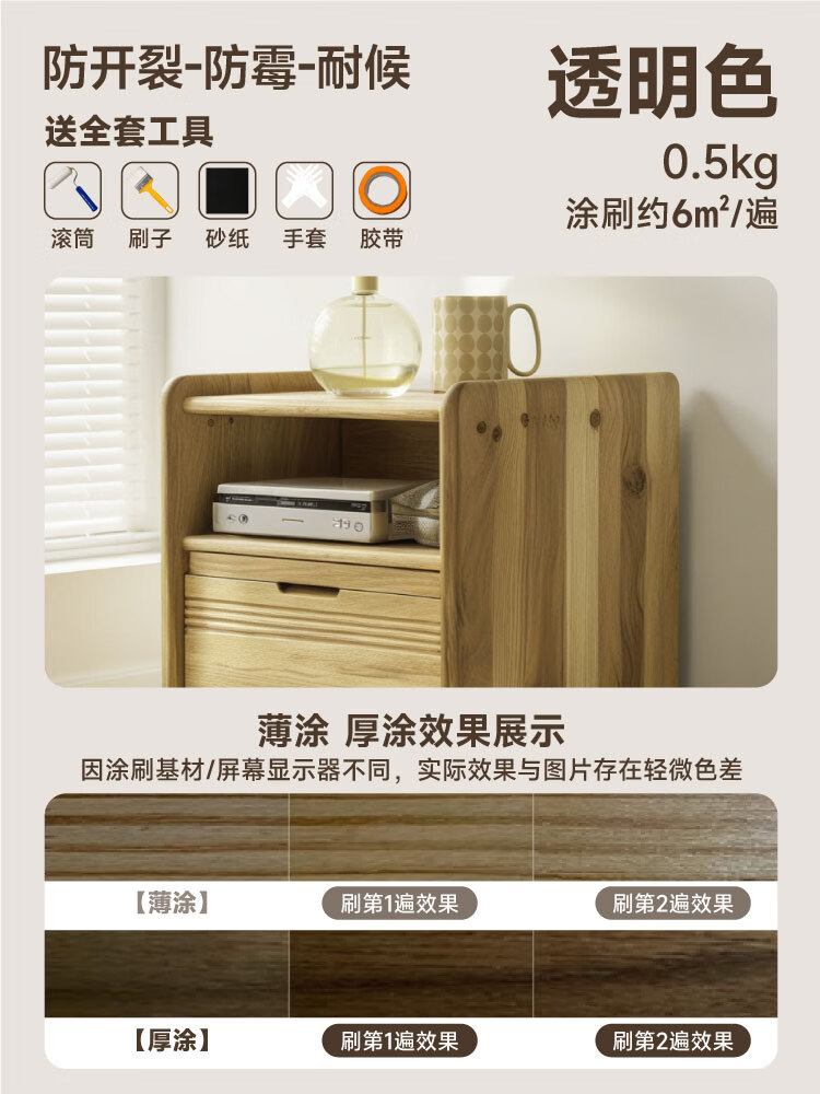 立邦水性木蜡油透明色清漆户外木器漆桐油木木漆实木油家具封闭剂 【防老化开裂】木蜡油-透明色 [带工具] 0.5kg