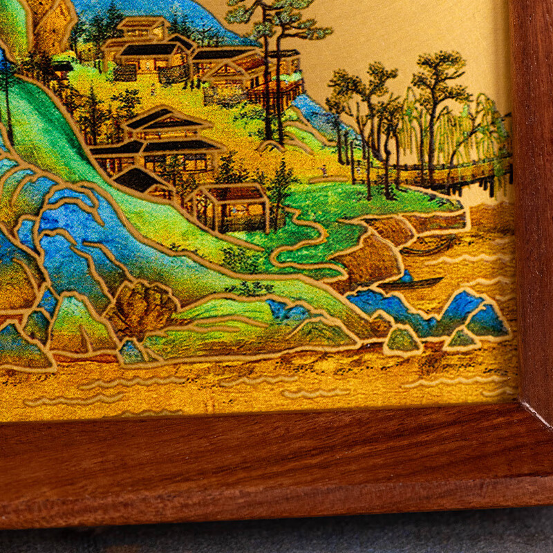 朱炳仁铜 千里江山桌屏书房办公室桌面小摆件相框装饰壁画礼赠 千里江山桌屏