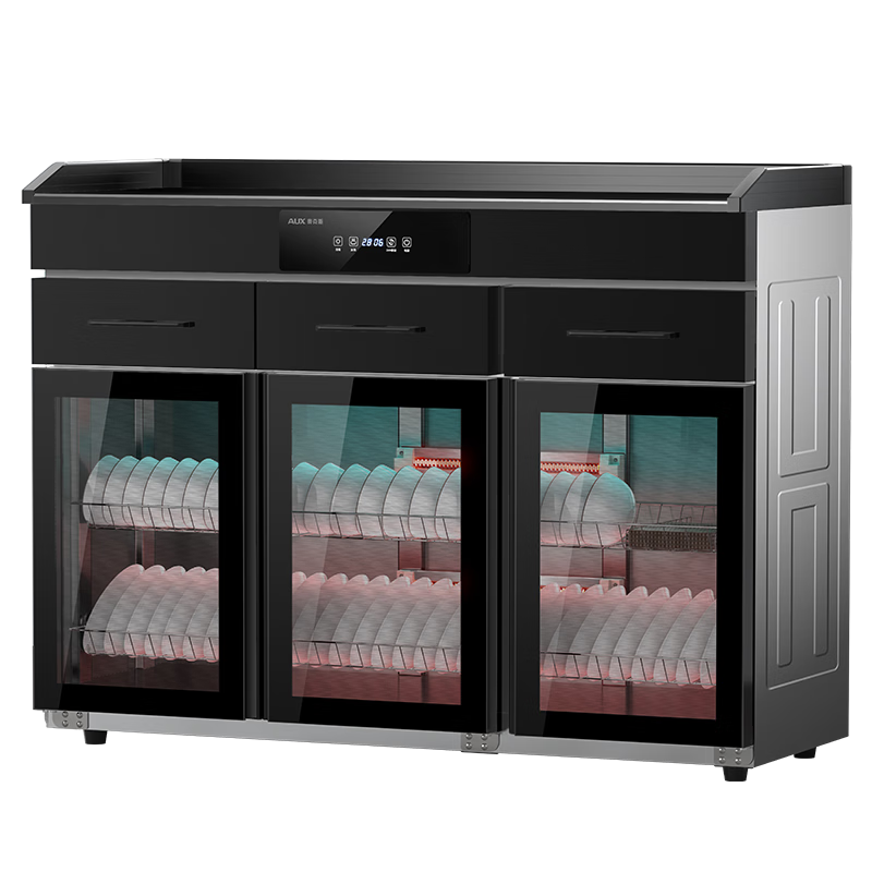 奥克斯商用茶水消毒柜立式双门大容量餐厅餐饮酒店饭店包厢餐边柜多功能配餐碗柜 1200A双抽触控+紫外线+无磁层架