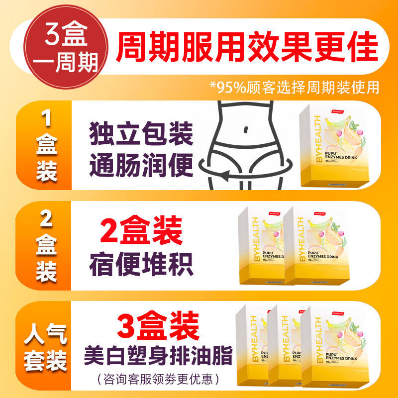 BYHEALTH汤臣倍健酵素pupu饮清肠通便秘美白抗氧西梅汁芦荟膳食纤维促代谢 果蔬酵素 15袋*1盒 【排宿便】