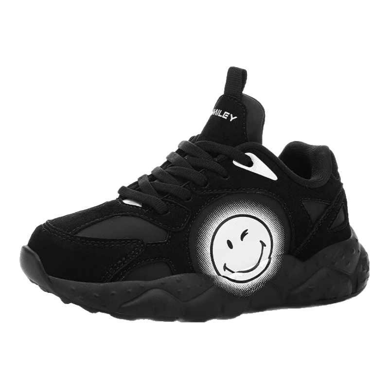 SMILEY2025年新款男童鞋百搭潮流笑臉圖案四季款女童休閑運(yùn)動(dòng)鞋 黑色 31 內(nèi)長(zhǎng)20cm