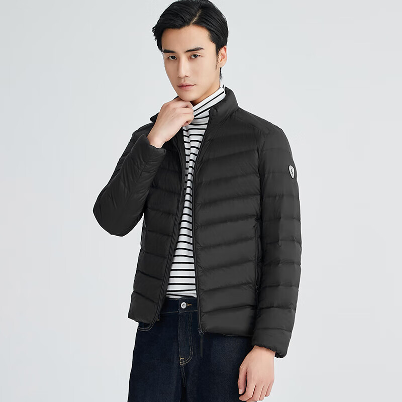 【鹦鹉梨专属】25秋冬男士短款运动风便携立领轻薄休闲排骨羽绒服 黑色 2XL 140-160斤