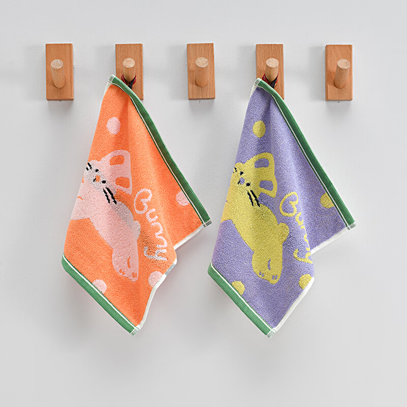 洁丽雅(grace) 纯棉儿童方巾全棉可爱卡通小毛巾洗脸方巾手帕擦手巾带挂绳 A类纯棉【紫色25*25cm】 2条 25g