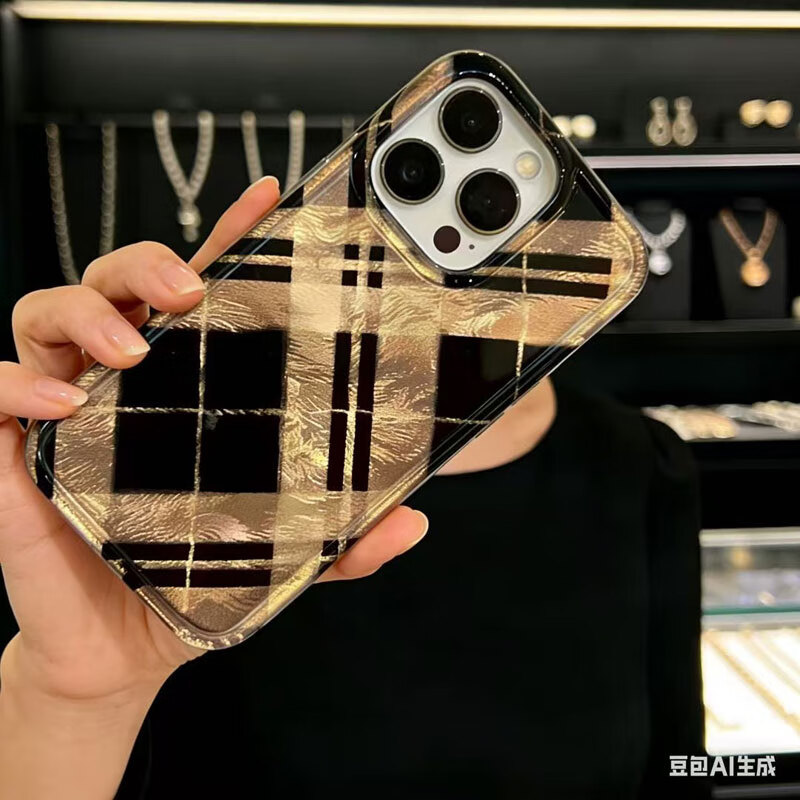 原创黑棱格苹果17Promax手机壳网红款17适用iPhone16女15保护套14 黑色菱格全包手机壳 iPhone7plus/8plus