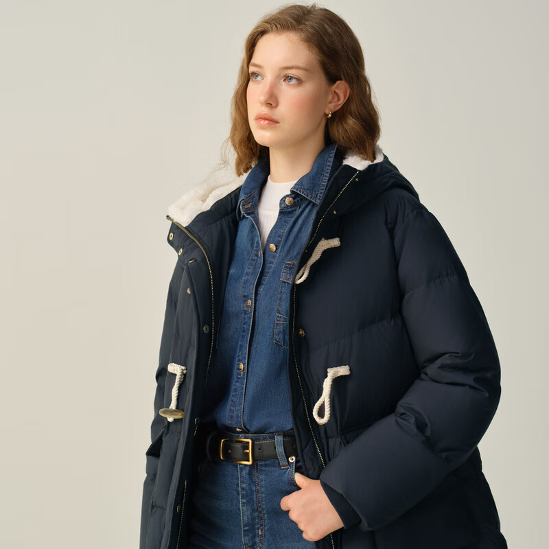 ELAND衣恋羽绒服女时尚带帽长袖鸭绒外套2025冬季新款 藏青色(59)Navy M /165
