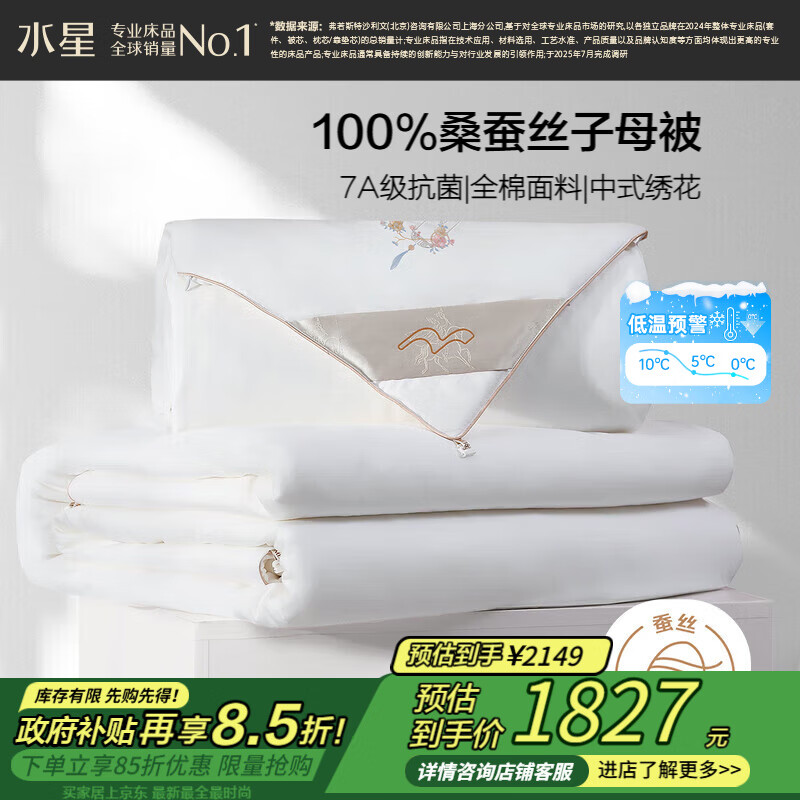水星家纺蚕丝被100%桑蚕丝冬被子冬季子母被二合一被芯约10斤220×240cm