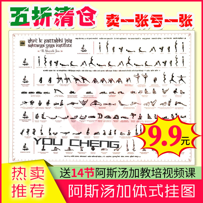 阿斯汤加瑜伽串联体式序列挂图高清彩色防水阿斯汤伽挂画瑜伽教程