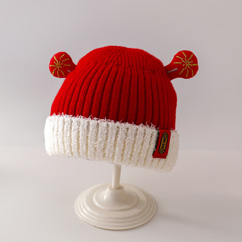 彩虹房子婴儿秋冬男女宝宝过年红色帽子围巾新年喜庆可爱洋气拜年周岁 喜乐-小太阳针织新年帽--参考3-24个月40-48cm