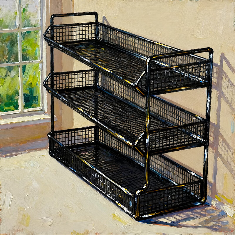 尔思家桌面置物架餐桌收纳架客厅桌上双层杯子茶几水杯台面多层零食神器 三层大号-雅典黑