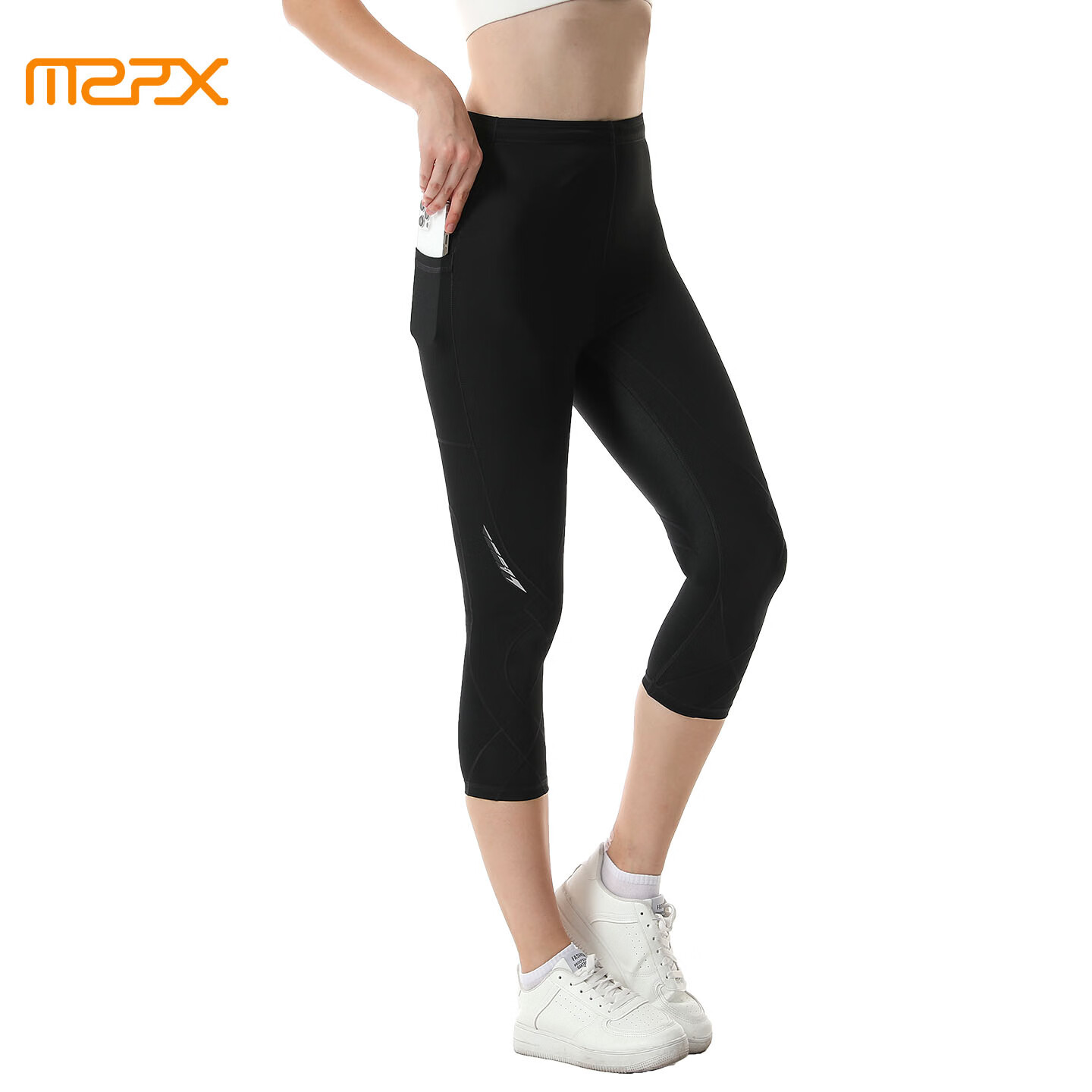 MZPX名泽品压缩短裤女SH七分运动马拉松跑步健身训练护膝腰透气紧身夏 女SH款七分裤（薄款）黑色 左右口袋 3XL 裤腰周长平量80cm