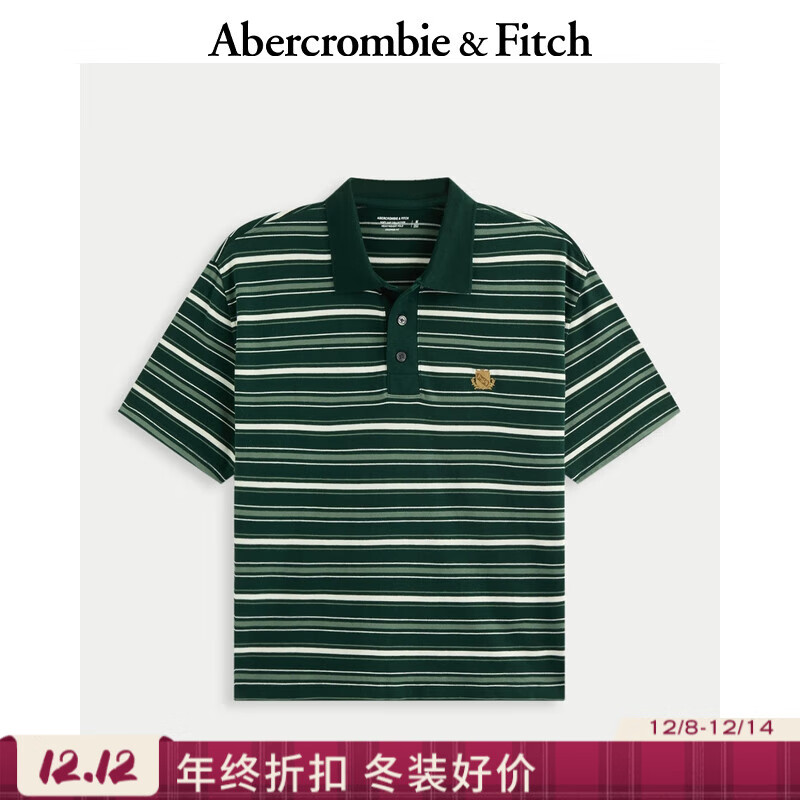 Abercrombie & Fitch【重磅POLO】男装25夏季美式条纹棉质Polo衫短袖T恤 绿色条纹 L (180/108A)