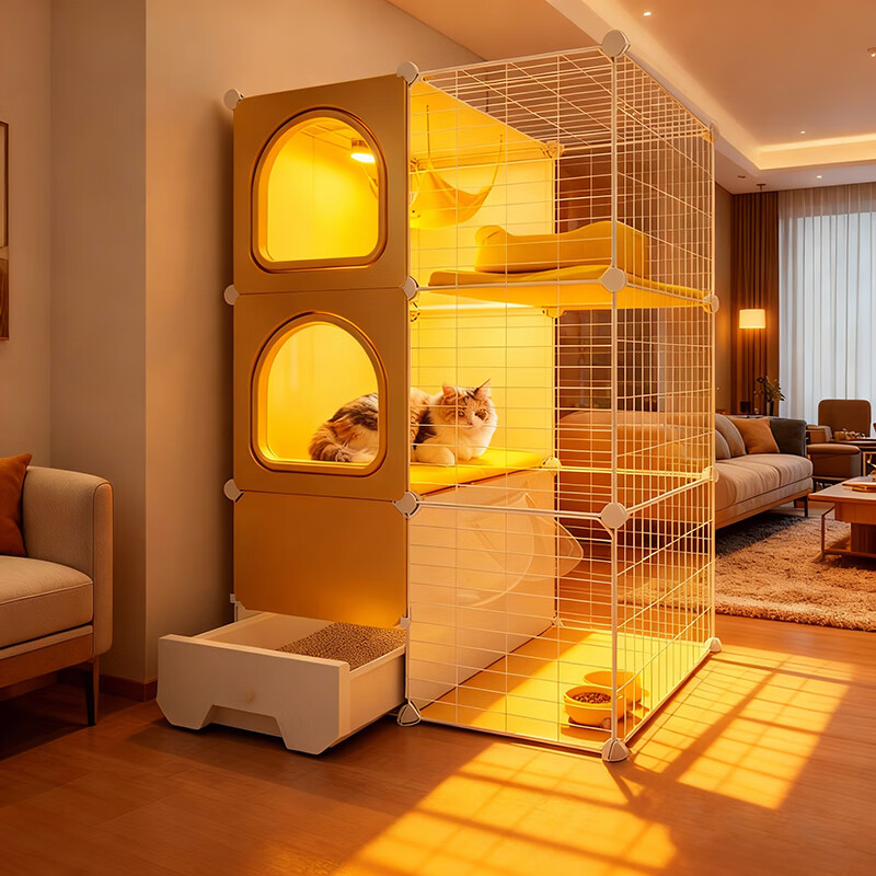 蔻丝猫笼子超大空间家用室内猫窝猫厕所一遥控灯猫咪猫别墅