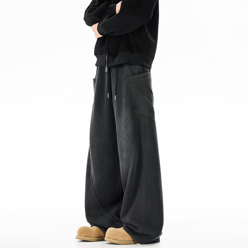 成姿SANSENJI美式直筒运动卫裤男秋季新款水洗复古宽松百搭休闲裤子潮 水洗灰 加绒 2XL