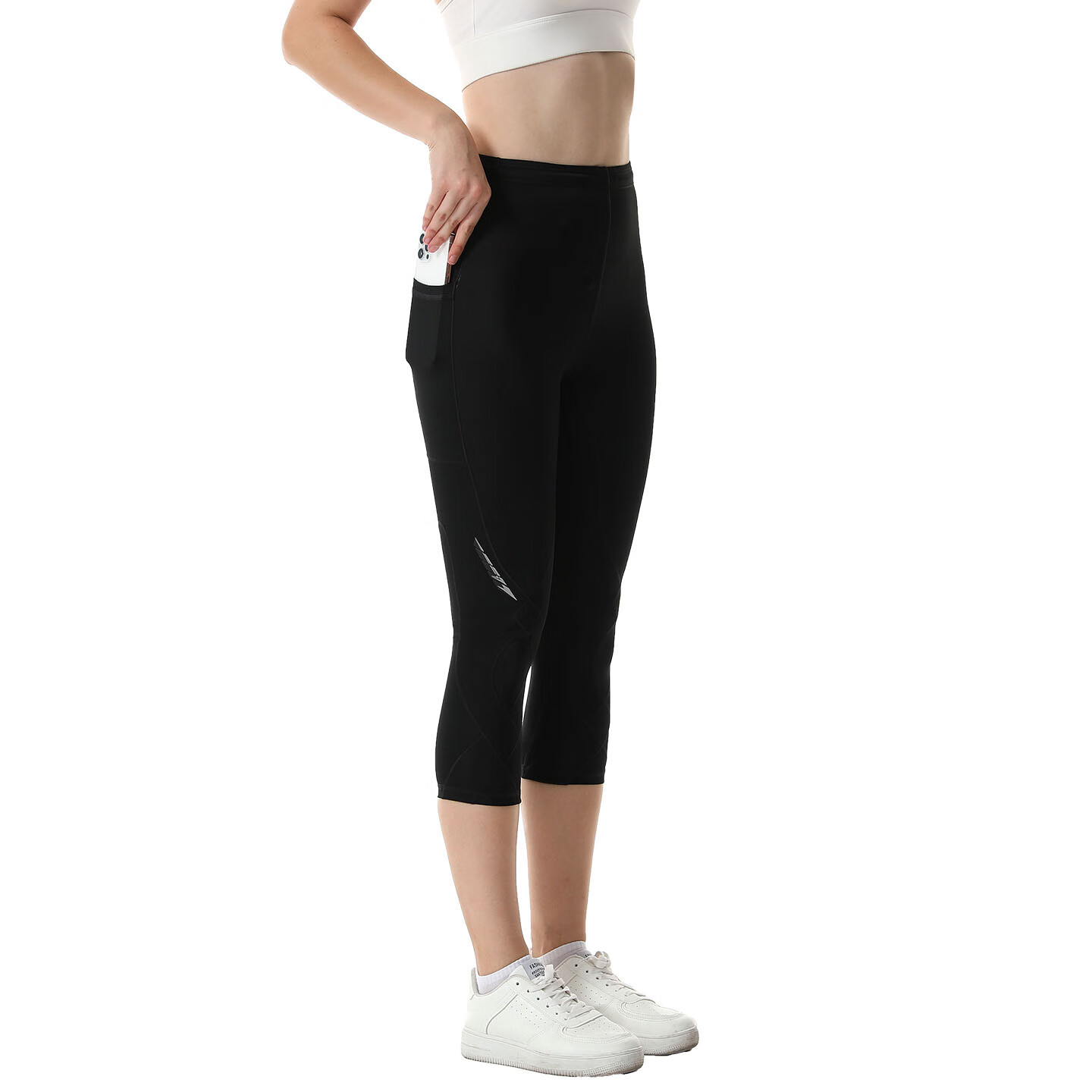 MZPX名泽品压缩短裤女SH七分运动马拉松跑步健身训练护膝腰透气紧身夏 女SH款七分裤（薄款）黑色 左右口袋 3XL 裤腰周长平量80cm