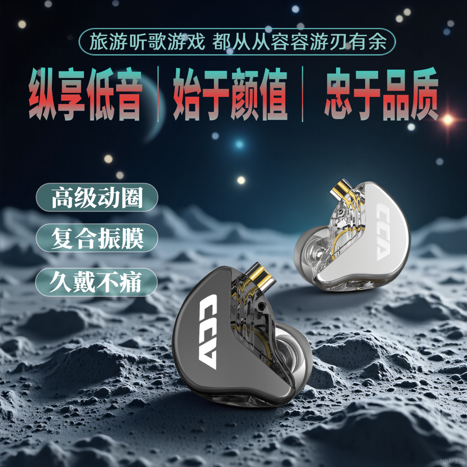 CCA CRA动圈入耳式有线耳机可换线运动K歌手机电脑重低音线控3.5MM高保真HIFI耳塞高音质 透明黑【电脑语音版】