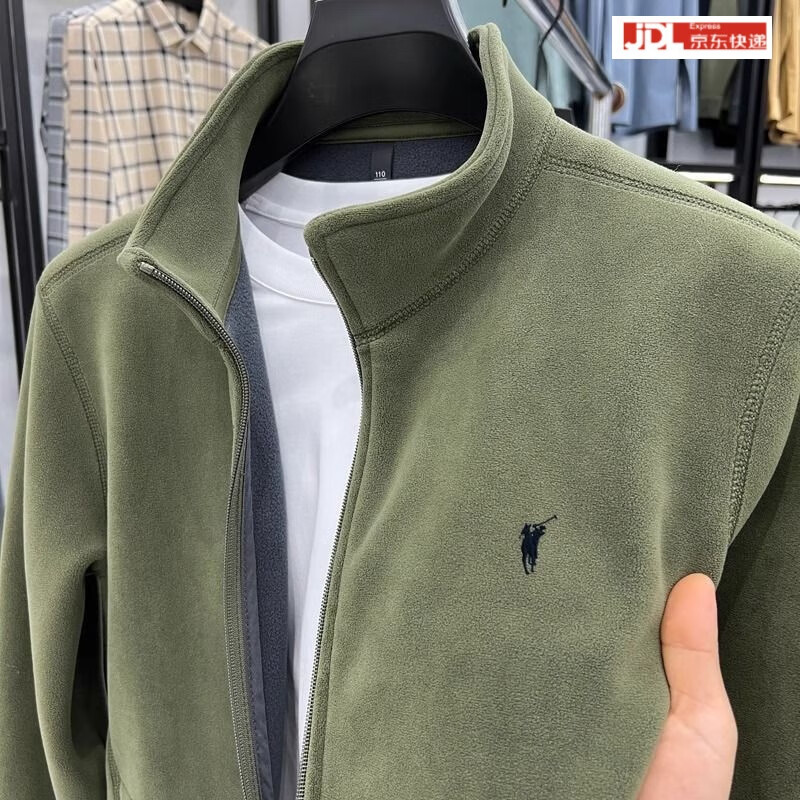 POLO SPORT奥莱折扣外套男士抓绒摇粒绒秋冬款拉链卫衣宽松上衣夹克外套男装 绿色 M 16590-115斤
