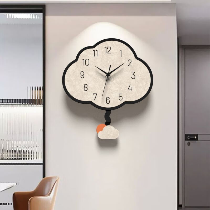 OYKTN创意云朵钟表2024新款挂钟客厅静音网红家用挂墙现代简约时钟挂表 小号整体尺寸35*38cm