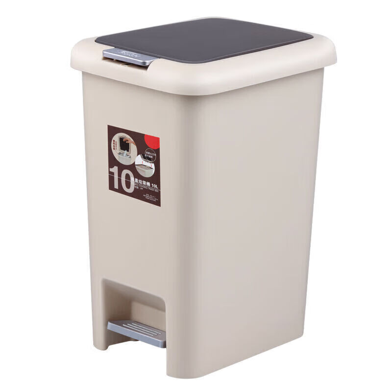 百家好世垃圾桶帶蓋家用腳踩按壓大號(hào)辦公桶腳踏翻蓋衛(wèi)生間廁所垃 塑料米色10L