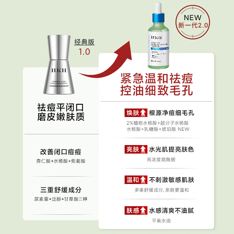 HKH水杨酸果酸祛痘清肌精华液细化毛孔熬夜保湿控油嫩肤净颜新年礼物 水杨酸果酸祛痘精华液50ml