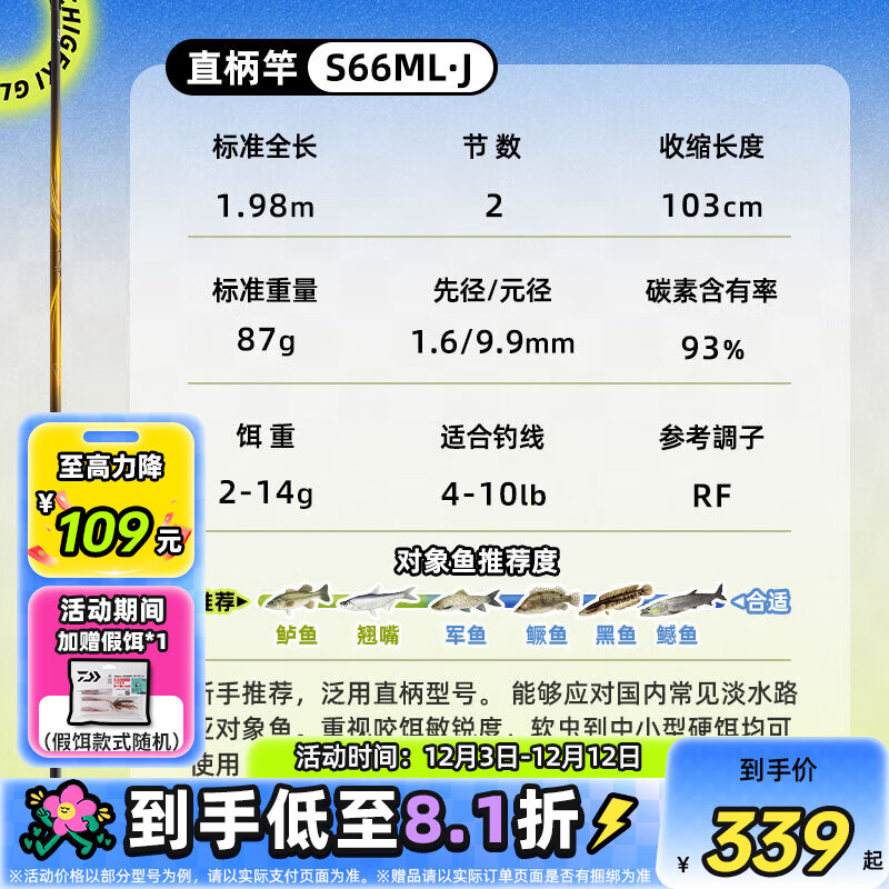 ߣDAIWA һGL·Ǹ ΢ǿȫͨýԶͶ̼ 1.98m 2-S66ML2ֱ ֧ʹ/ú˻