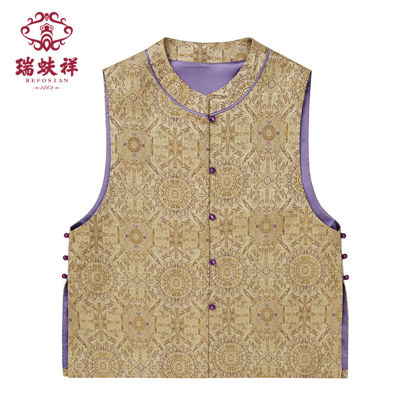 瑞蚨祥2025新款新中式國風女夾衣馬甲女春秋寬松唐裝上衣馬甲 黃色 均碼