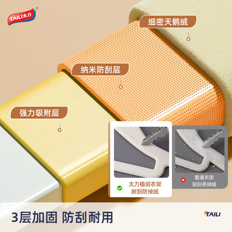 太力植绒衣架家用挂衣细肩植绒衣架超薄防滑短颈挂衣架无痕防肩角滑落 米色细肩植绒衣架10支