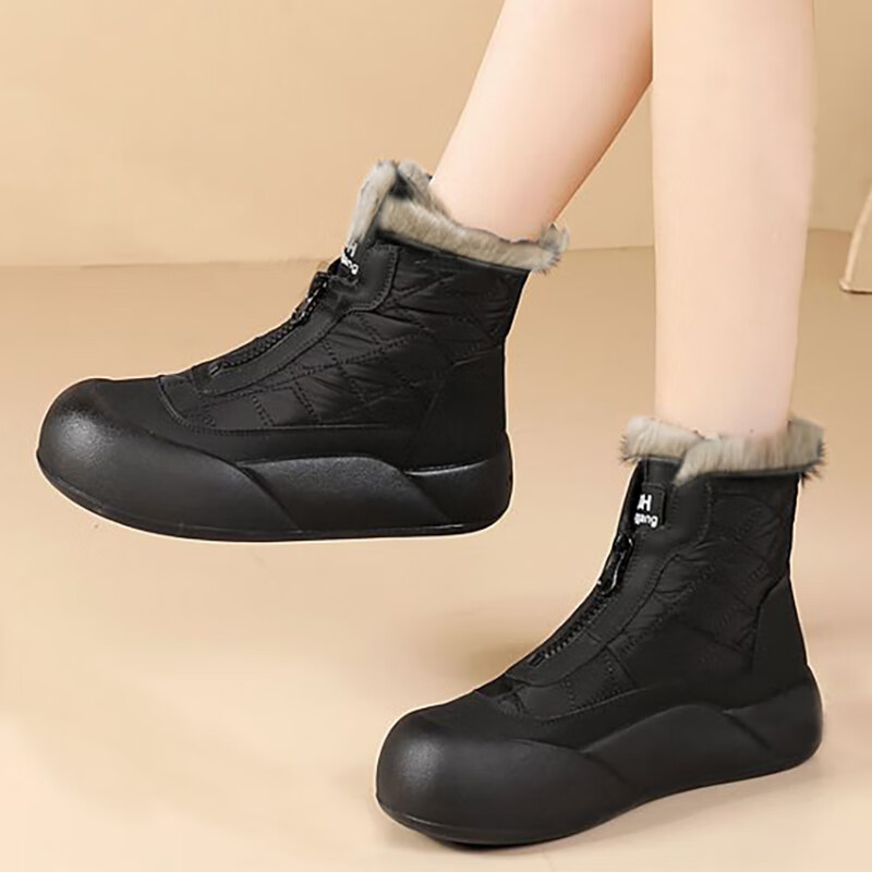 【爆款热卖】雪地靴女防滑新款冬季加绒加厚厚底防水保暖靴TX 黑色 36