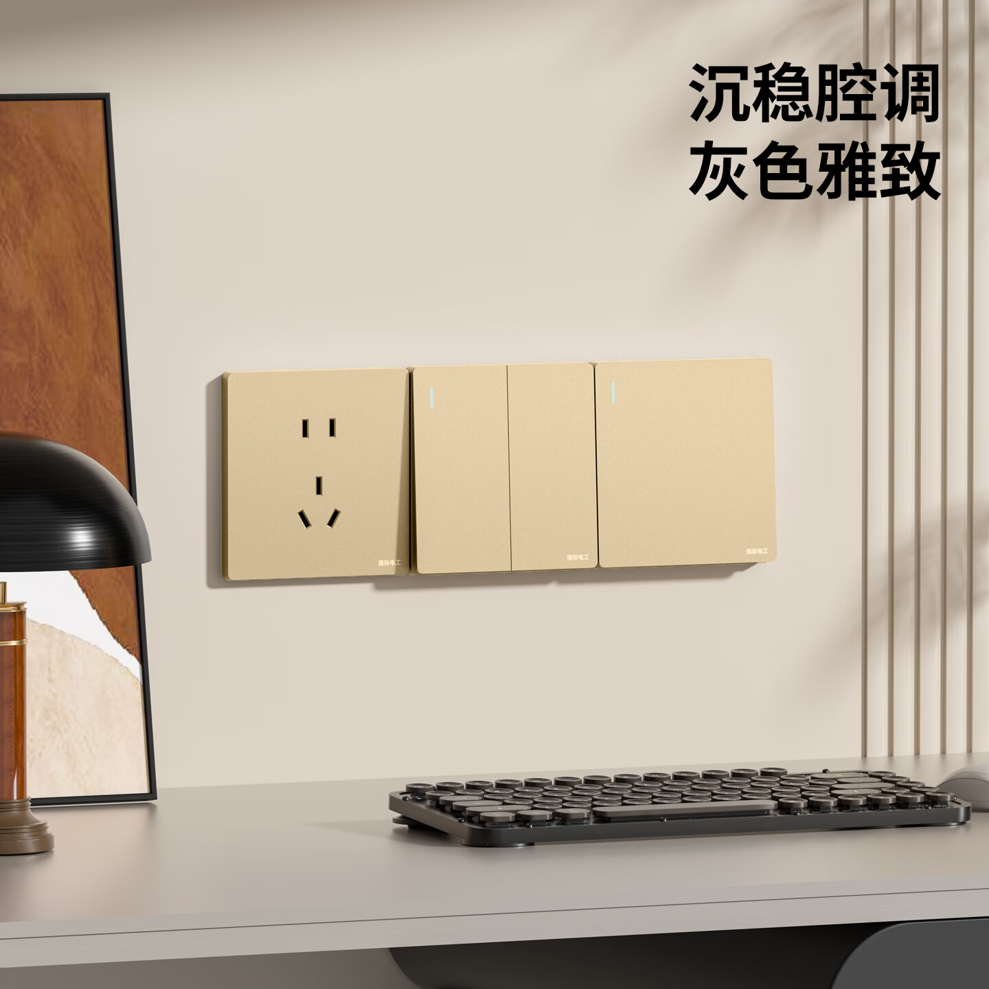 国际电工(FDD)86型开关插座面板暗装五孔USB家用墙壁一开双控香槟色电源插座 五孔USB 1.5A