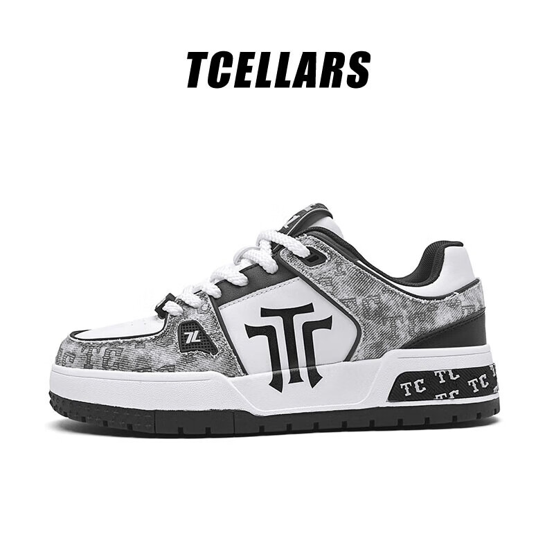 Tcellars板鞋男鞋2025冬季新款轻奢涂鸦潮鞋低帮厚底复古百搭休闲鞋子男款 熊猫黑加绒（Tpai） 43