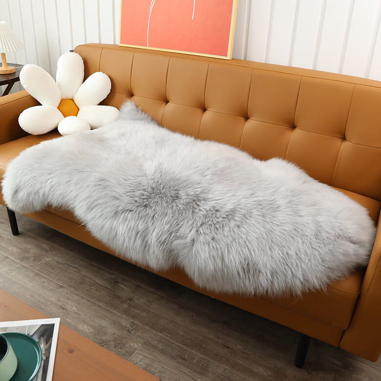 眷耐冬季羊毛沙发垫皮毛一体皮草坐垫加厚沙发套罩防滑羊皮地毯床头谈 浅灰色(皮毛一体) 50cm*60cm 精选（0.5P/两头平）