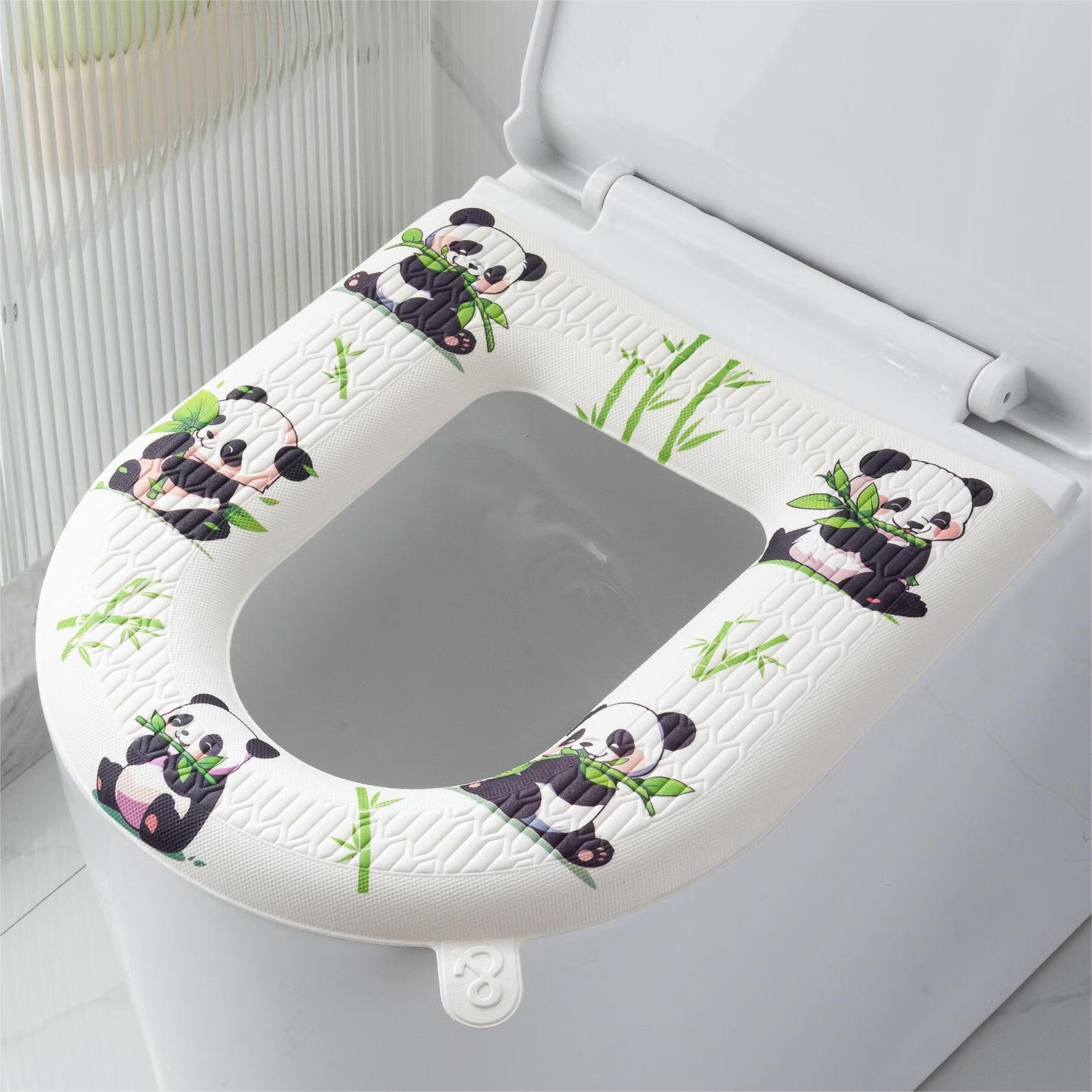新款防水马桶垫四季通用坐便垫子马桶圈套座垫硅胶可水洗粘贴 熊猫（一个装）
