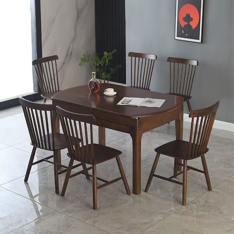 欣慕雅实木餐桌简约伸缩餐桌折叠家用小户型方圆两用饭桌餐桌椅组合圆桌 全实木1.2餐桌（可变圆桌）