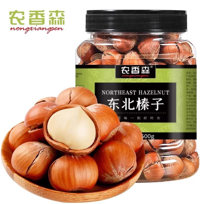 農(nóng)香森東北榛子500g罐裝熟開口果干果零食堅果新貨野生 500g 熟東北榛子罐裝