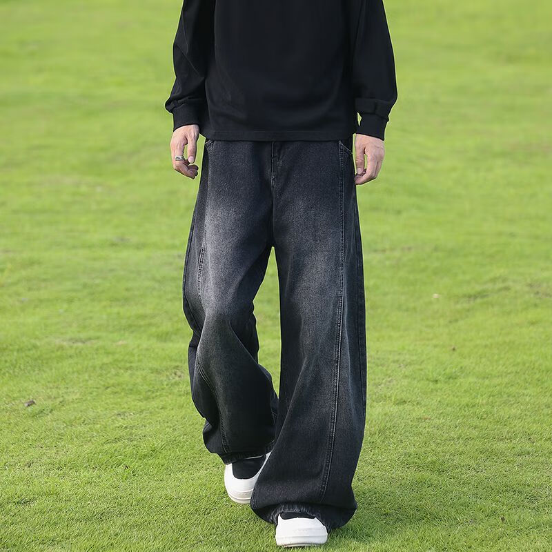 东馨鸟牛仔裤新款美式弯刀复古高街显瘦宽松休闲水洗阔腿直筒坠感长裤子 浅蓝色-弯刀/显瘦[品质甄选] 3XL160-175斤-详细问客服 均码