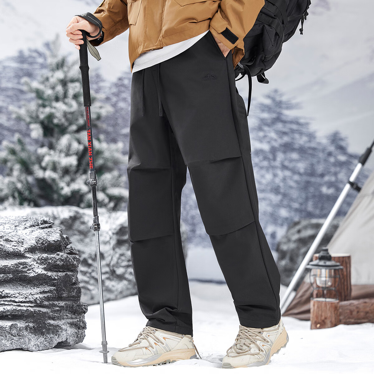 布衣传说加绒保暖户外山系加绒保暖长裤秋冬直筒男式休闲裤 黑色 34