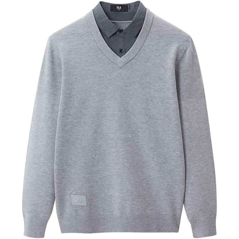 海澜之家（HLA）长袖针织衫男轻商务时尚系列含羊毛假两件毛衣男HNTHW3Y009A 中灰7A XS 160/80A 推荐100~112斤