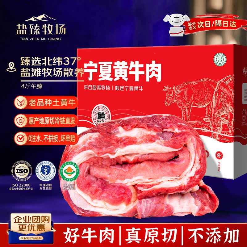 盐臻牧场 宁夏黄牛肉牛腩 4斤原切新鲜牛腩肉生鲜牛肉炖煮食材 源头直发