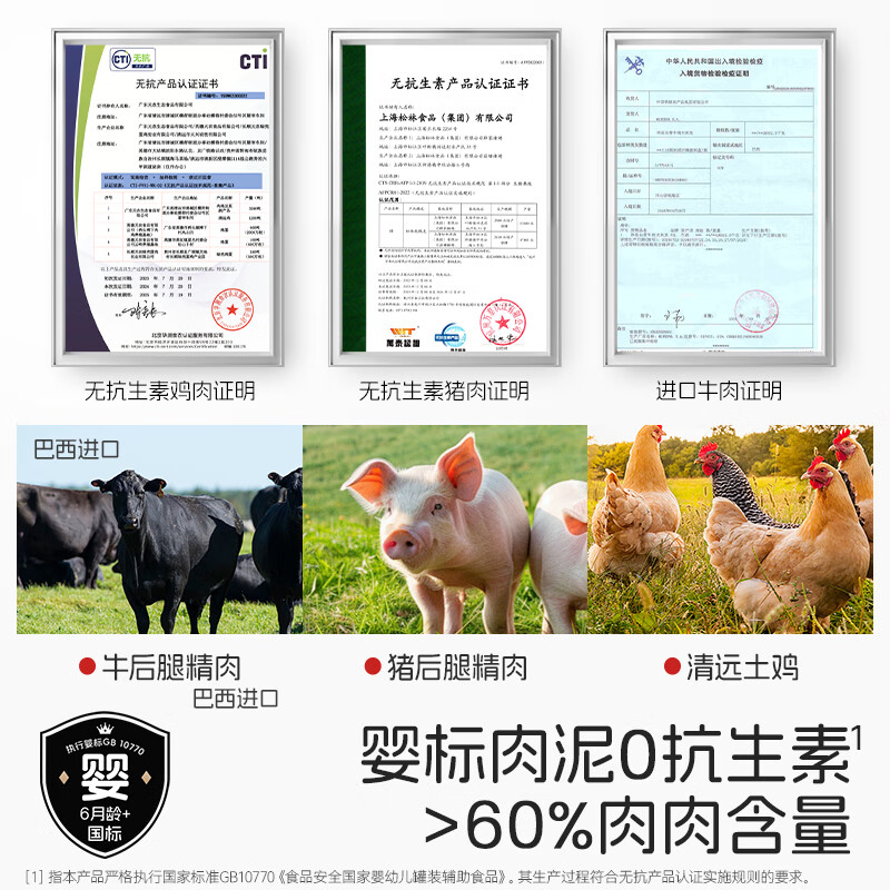方广婴幼儿高铁猪肉牛肉鸡肉泥80g6个月+宝宝婴儿辅食肉泥多口味 猪肉泥+牛肉泥+鸡肉泥 80g*3盒