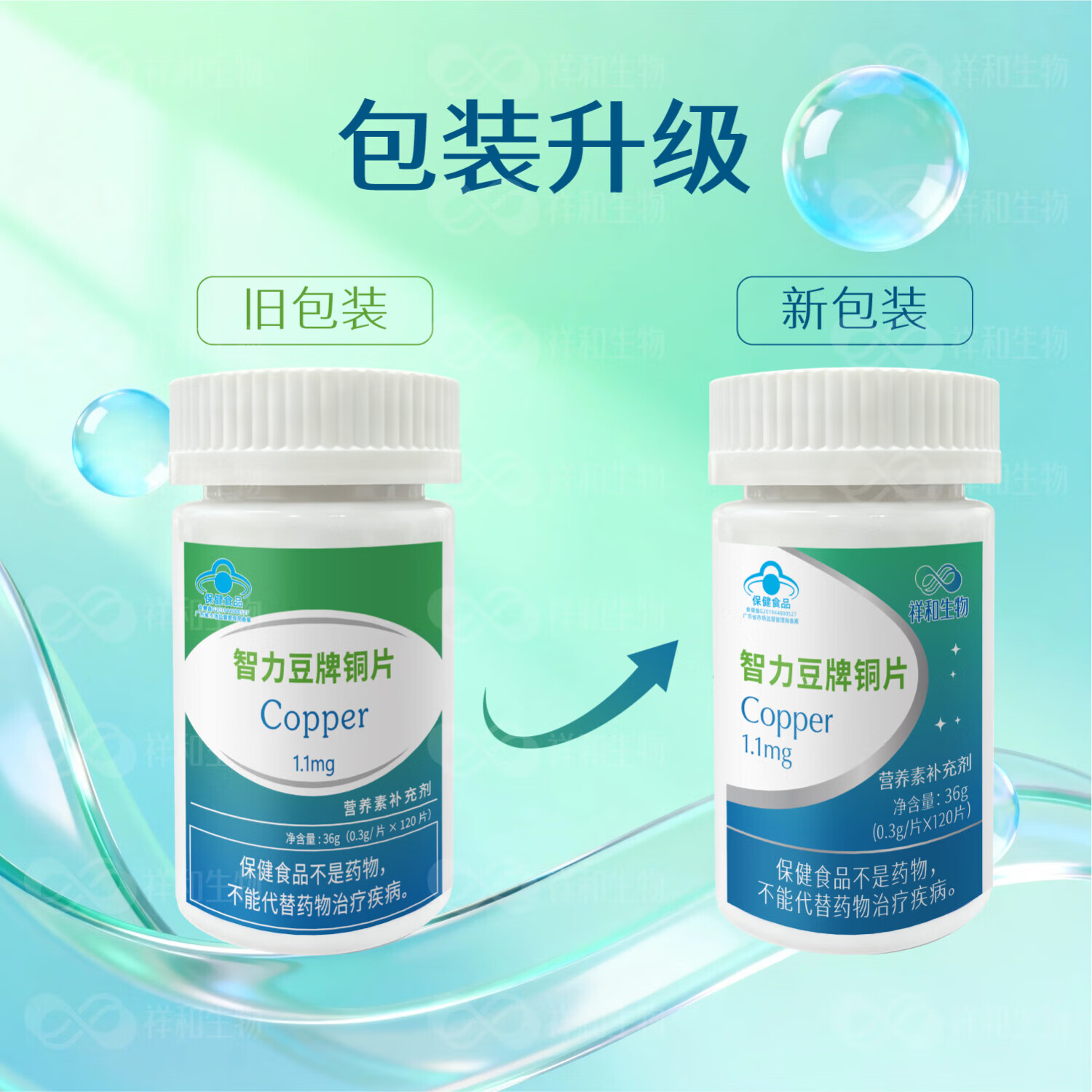 智力豆牌铜片葡萄糖酸铜科学补铜微量元素蓝帽子保健品铜营养补剂120片 120片*1瓶