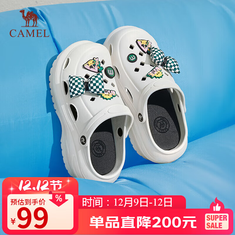骆驼（CAMEL）洞洞鞋女时髦DIY原创鞋花松糕厚底凉拖鞋 L24M071642 白色 36/37 